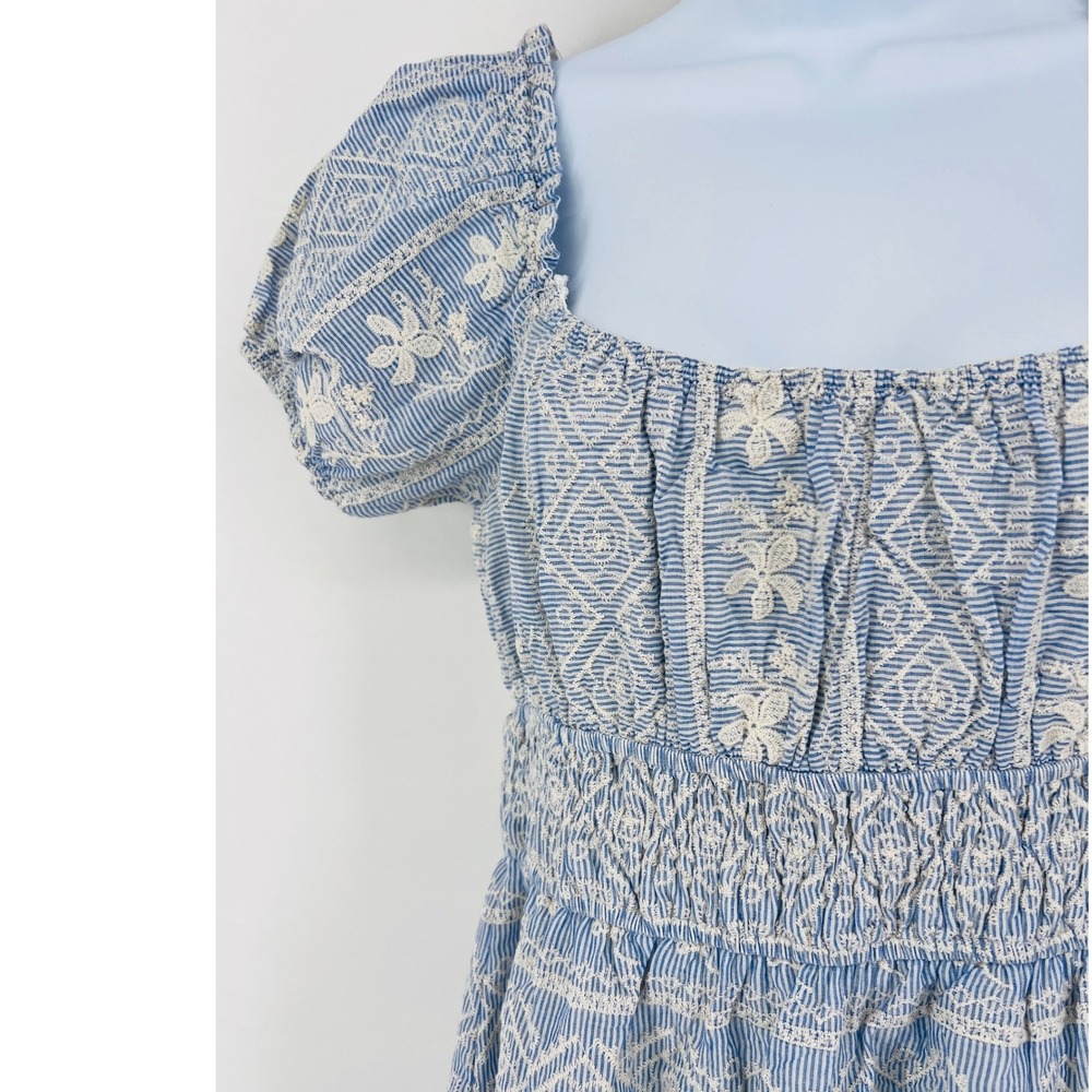 Embroidered Puff Sleeve Smocked Midi Dress Regency Cottagecore Milkmaid Medium - Picture 8 of 9